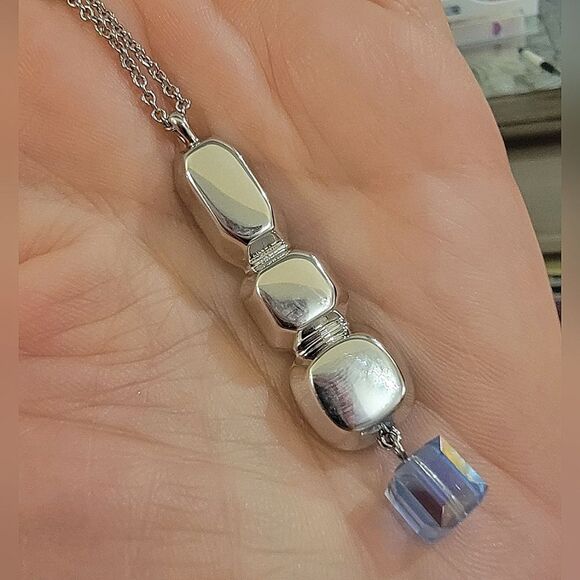 #Touchstone Crystal 4 Stone Blue #Slide Necklace Rhodium #Adjustable #NIB #NWT - Picture 4 of 5